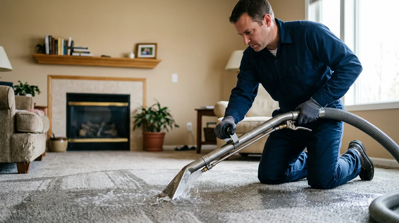 Water damage restoration technician working near Crossville, IL